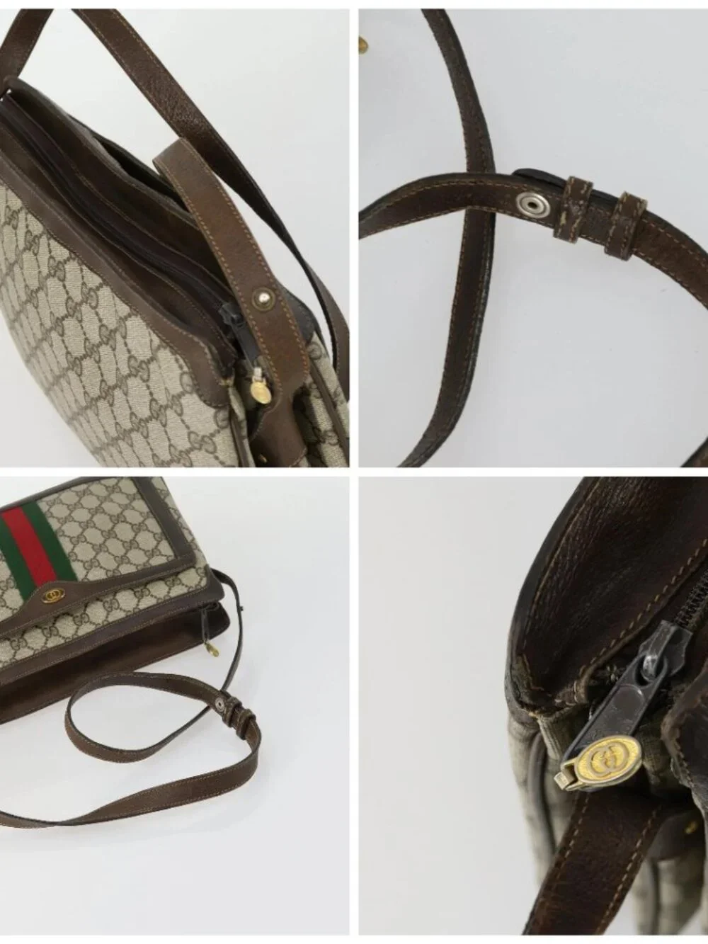 GUCCI GG Supreme Web Sherry Line Bag PVC Beige Gold 41 001 4085 Auth 156428 - Picture 16 of 16